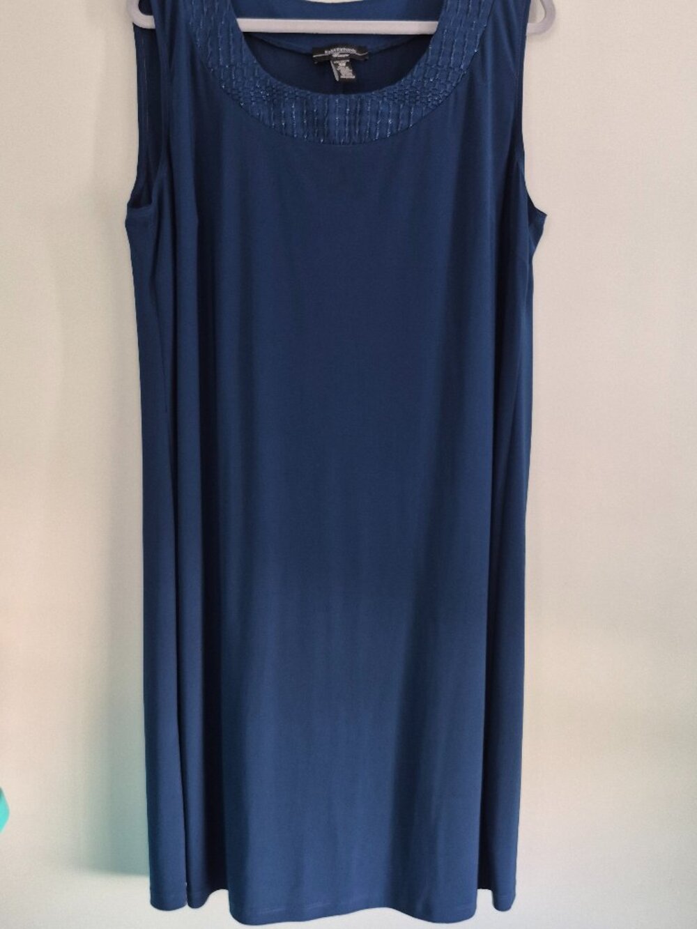 R&M Richards Woman Blue Sleeveless Dress – Size 16W – Elegant Beaded Neckline